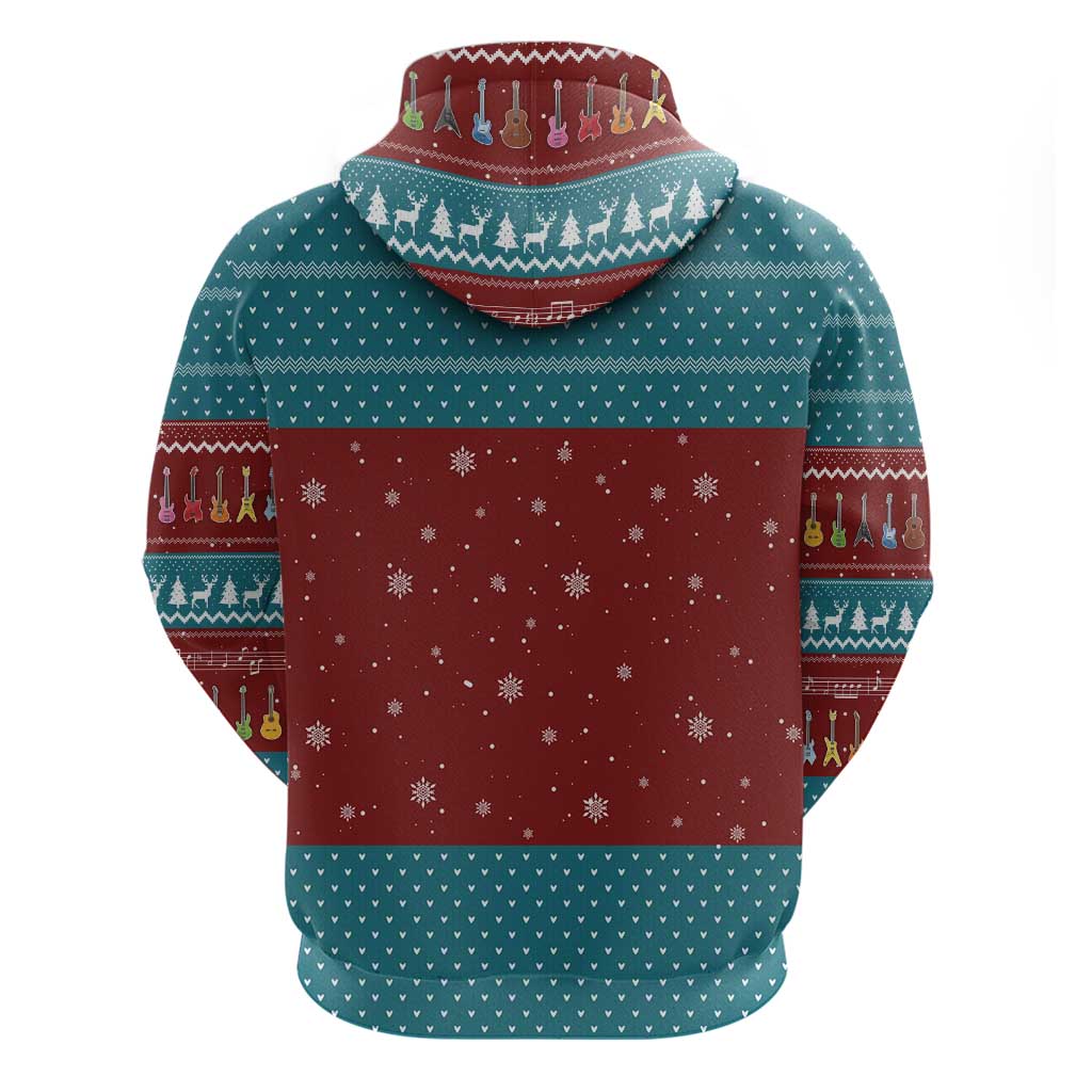 Christmas Guitar Hoodie with Santa Hats Trees Snowflakes and Musical Pattern - Wonder Print Shop