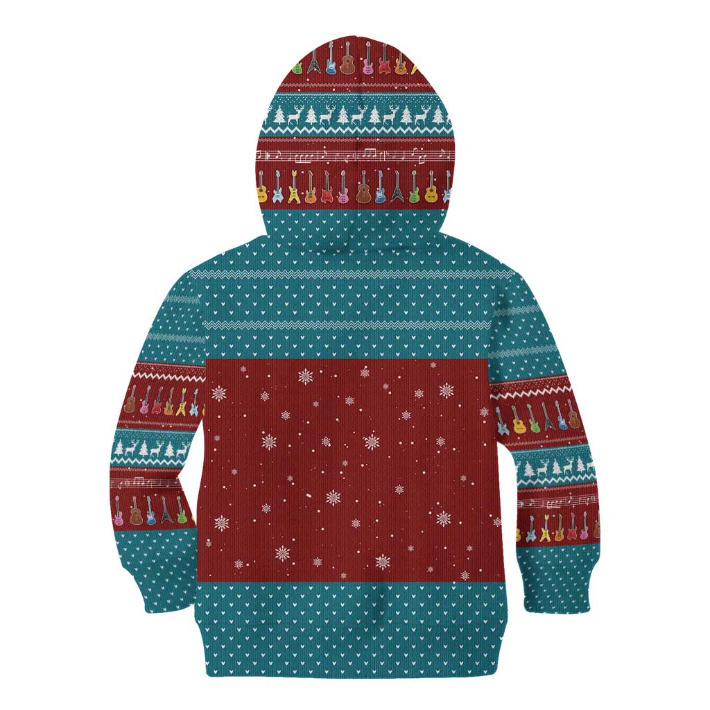 Christmas Guitar Kid Hoodie with Santa Hats Trees Snowflakes and Musical Pattern - Wonder Print Shop