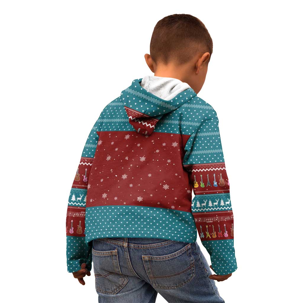 Christmas Guitar Kid Hoodie with Santa Hats Trees Snowflakes and Musical Pattern - Wonder Print Shop