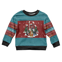 Christmas Guitar Kid Ugly Christmas Sweater with Santa Hats Trees Snowflakes and Musical Pattern - Wonder Print Shop