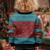 Christmas Guitar Kid Ugly Christmas Sweater with Santa Hats Trees Snowflakes and Musical Pattern - Wonder Print Shop