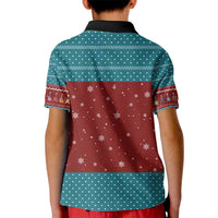 Christmas Guitar Kid Polo Shirt with Santa Hats Trees Snowflakes and Musical Pattern - Wonder Print Shop