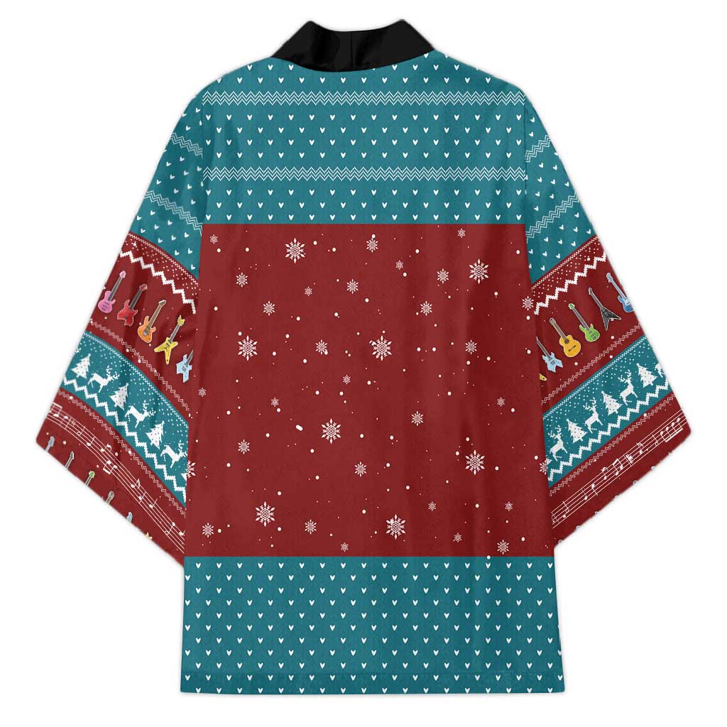Christmas Guitar Kimono with Santa Hats Trees Snowflakes and Musical Pattern - Wonder Print Shop