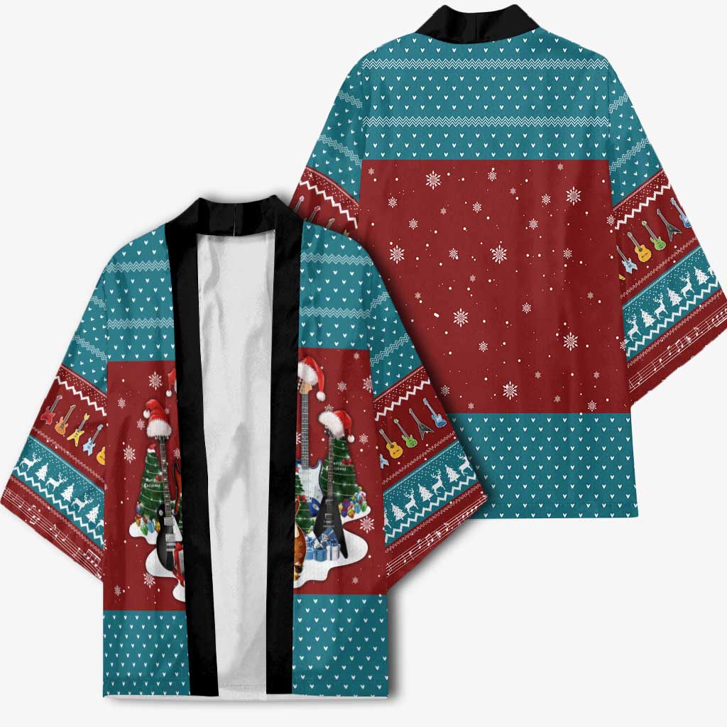 Christmas Guitar Kimono with Santa Hats Trees Snowflakes and Musical Pattern - Wonder Print Shop