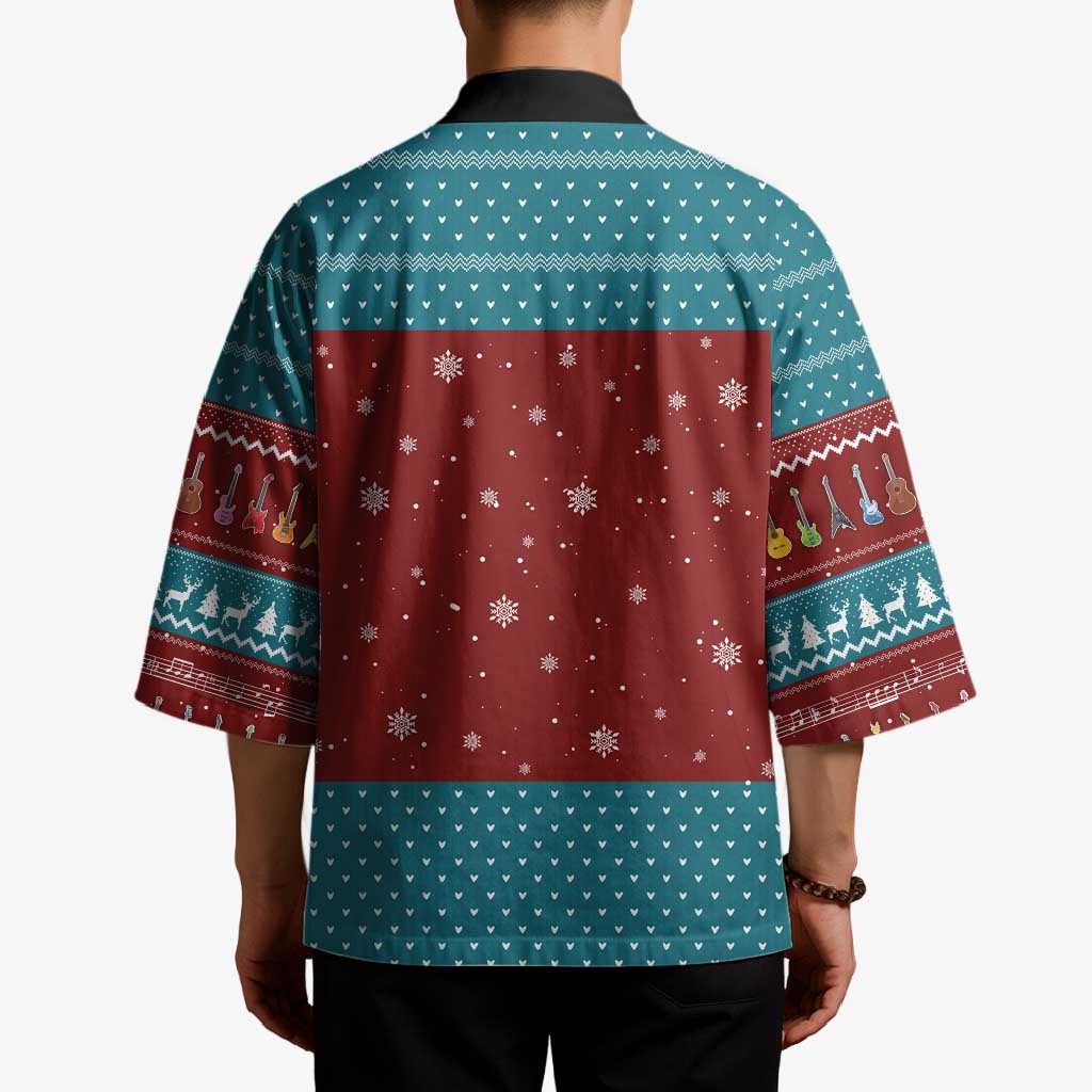 Christmas Guitar Kimono with Santa Hats Trees Snowflakes and Musical Pattern - Wonder Print Shop