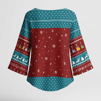Christmas Guitar Kimono Sleeve Blouse with Santa Hats Trees Snowflakes and Musical Pattern - Wonder Print Shop