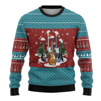 Christmas Guitar Ugly Christmas Sweater with Santa Hats Trees Snowflakes and Musical Pattern - Wonder Print Shop