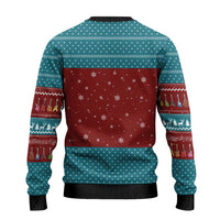 Christmas Guitar Ugly Christmas Sweater with Santa Hats Trees Snowflakes and Musical Pattern - Wonder Print Shop