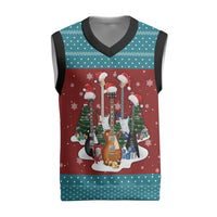 Christmas Guitar Christmas Knitted V-Neck Vest with Santa Hats Trees Snowflakes and Musical Pattern - Wonder Print Shop