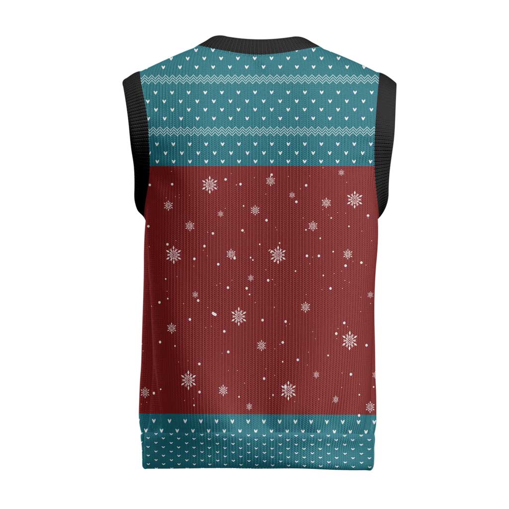 Christmas Guitar Christmas Knitted V-Neck Vest with Santa Hats Trees Snowflakes and Musical Pattern - Wonder Print Shop