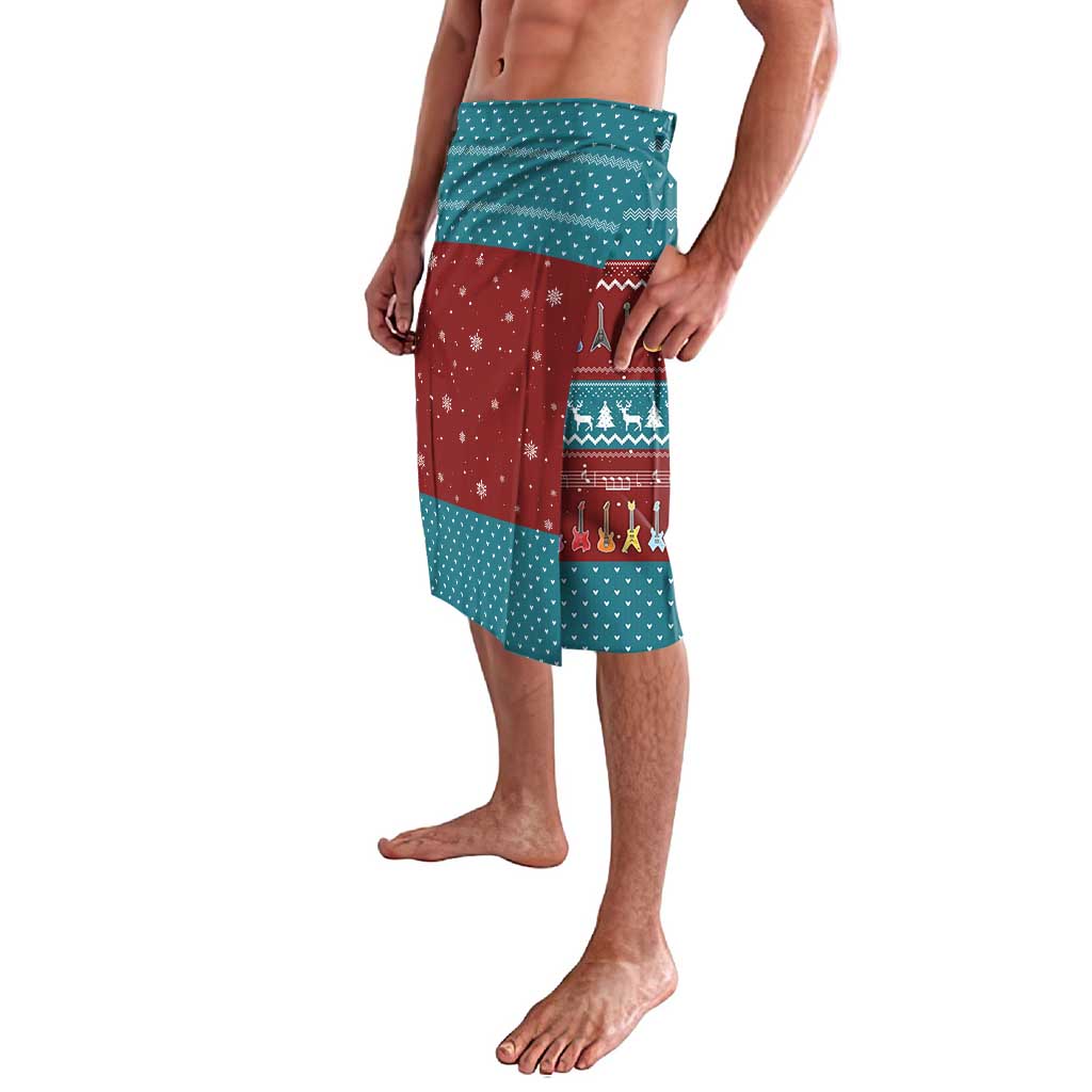 Christmas Guitar Lavalava with Santa Hats Trees Snowflakes and Musical Pattern - Wonder Print Shop