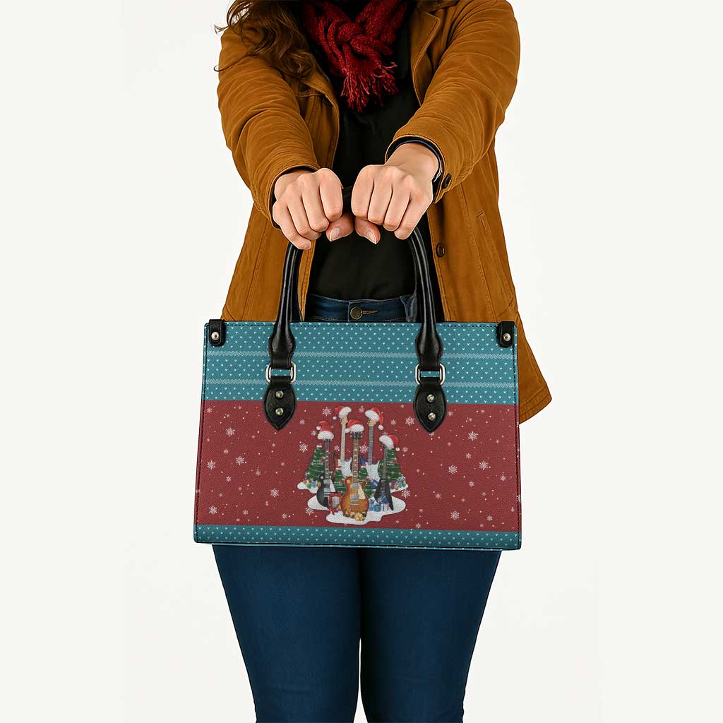 Christmas Guitar Leather Bag with Santa Hats Trees Snowflakes and Musical Pattern - Wonder Print Shop