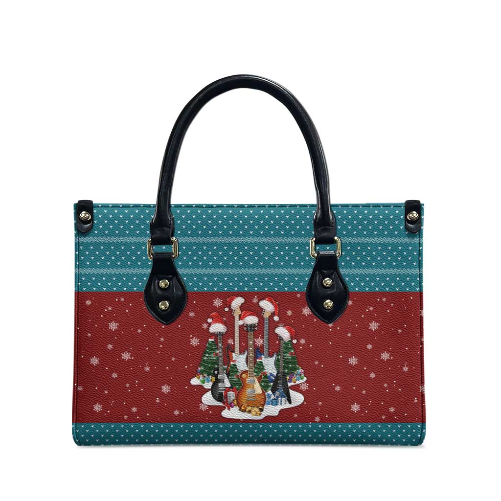 Christmas Guitar Leather Bag with Santa Hats Trees Snowflakes and Musical Pattern - Wonder Print Shop