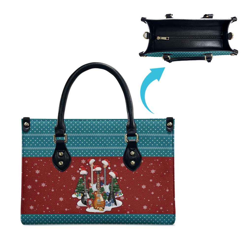 Christmas Guitar Leather Bag with Santa Hats Trees Snowflakes and Musical Pattern - Wonder Print Shop