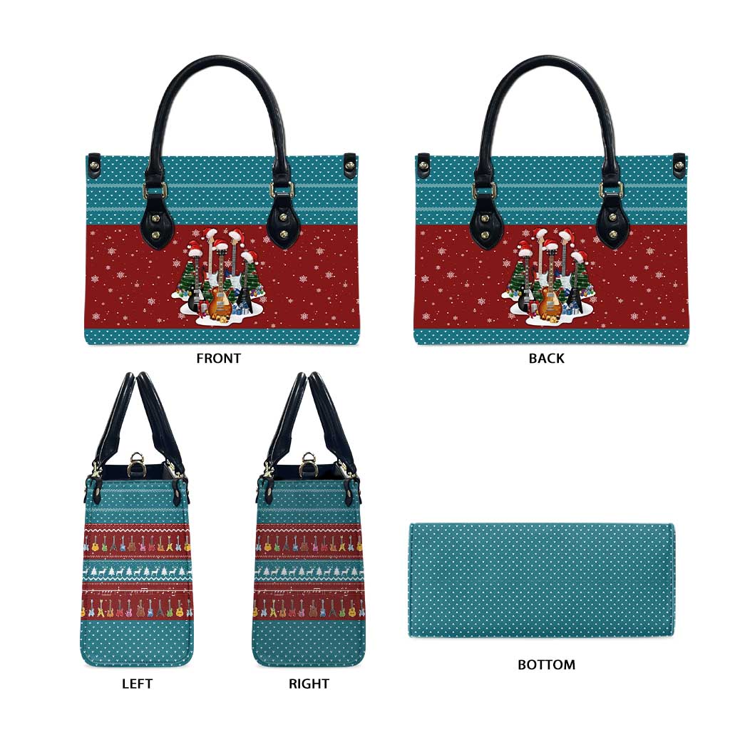 Christmas Guitar Leather Bag with Santa Hats Trees Snowflakes and Musical Pattern - Wonder Print Shop