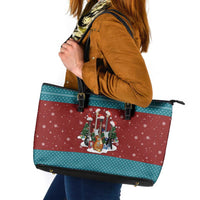Christmas Guitar Leather Tote Bag with Santa Hats Trees Snowflakes and Musical Pattern - Wonder Print Shop