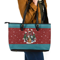 Christmas Guitar Leather Tote Bag with Santa Hats Trees Snowflakes and Musical Pattern - Wonder Print Shop