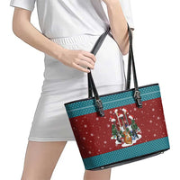 Christmas Guitar Leather Tote Bag with Santa Hats Trees Snowflakes and Musical Pattern - Wonder Print Shop
