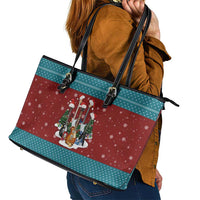 Christmas Guitar Leather Tote Bag with Santa Hats Trees Snowflakes and Musical Pattern - Wonder Print Shop