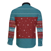 Christmas Guitar Long Sleeve Button Shirt with Santa Hats Trees Snowflakes and Musical Pattern - Wonder Print Shop