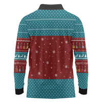Christmas Guitar Long Sleeve Polo Shirt with Santa Hats Trees Snowflakes and Musical Pattern - Wonder Print Shop