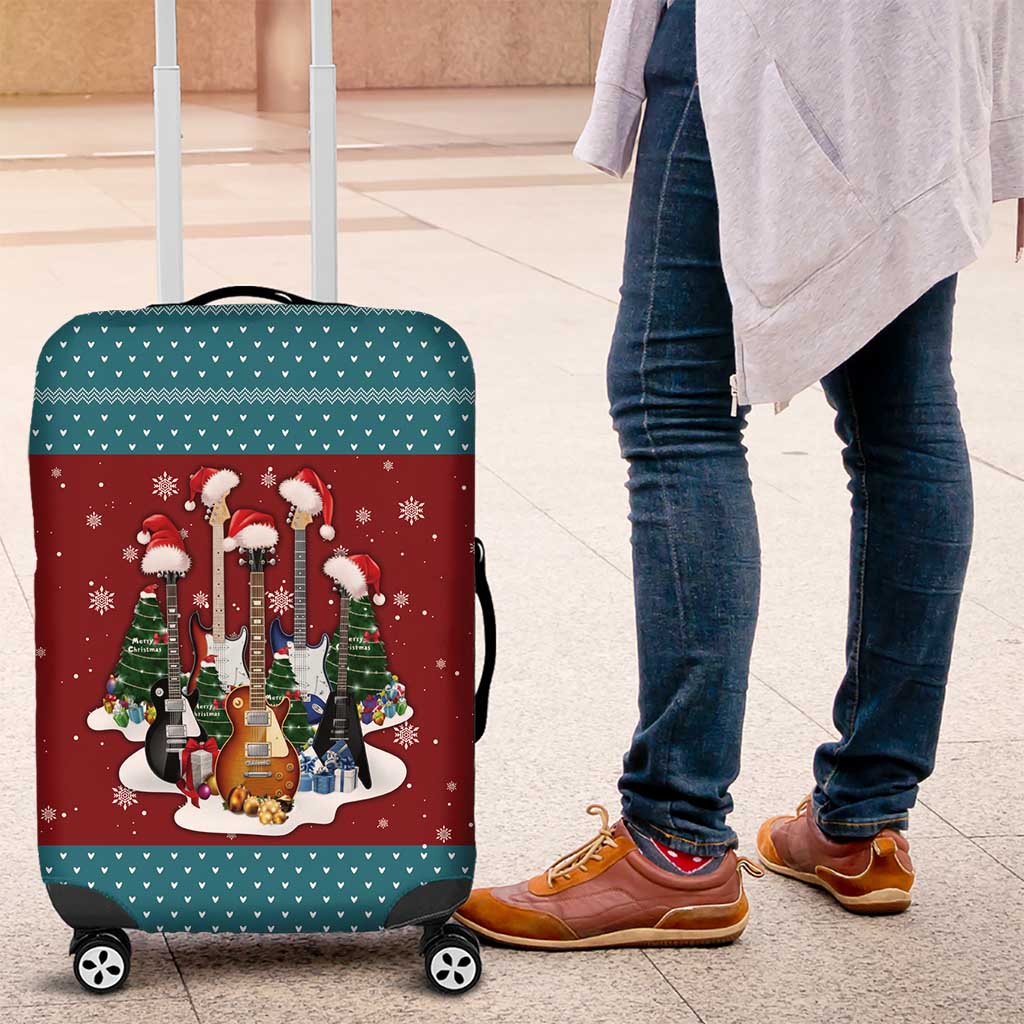 Christmas Guitar Luggage Cover with Santa Hats Trees Snowflakes and Musical Pattern - Wonder Print Shop