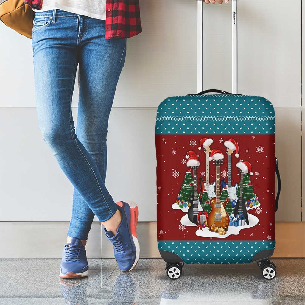 Christmas Guitar Luggage Cover with Santa Hats Trees Snowflakes and Musical Pattern - Wonder Print Shop