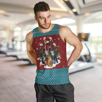 Christmas Guitar Men Tank Top with Santa Hats Trees Snowflakes and Musical Pattern - Wonder Print Shop