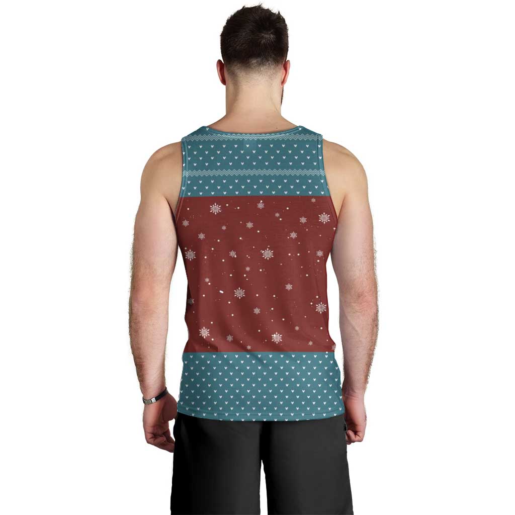 Christmas Guitar Men Tank Top with Santa Hats Trees Snowflakes and Musical Pattern - Wonder Print Shop