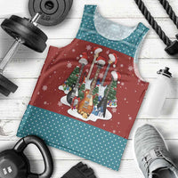 Christmas Guitar Men Tank Top with Santa Hats Trees Snowflakes and Musical Pattern - Wonder Print Shop