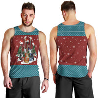 Christmas Guitar Men Tank Top with Santa Hats Trees Snowflakes and Musical Pattern - Wonder Print Shop