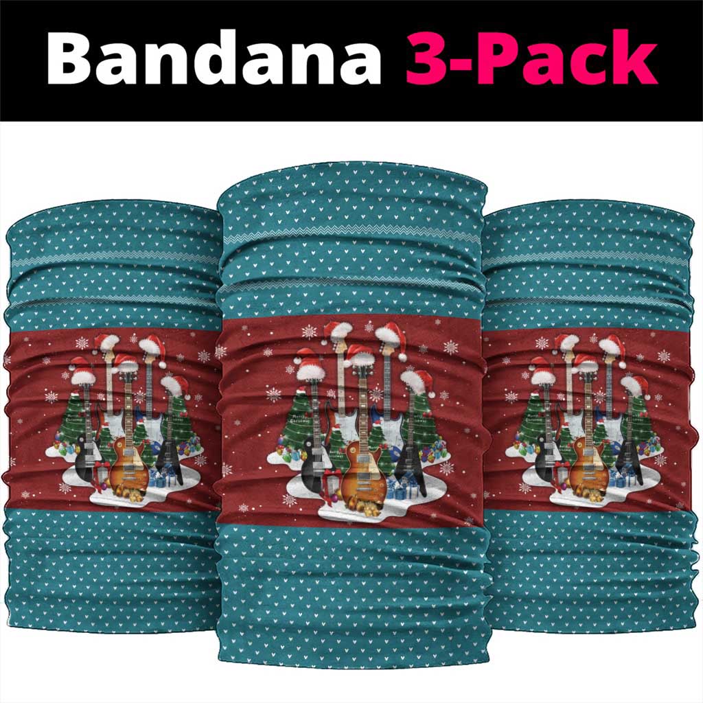 Christmas Guitar Neck Gaiter with Santa Hats Trees Snowflakes and Musical Pattern - Wonder Print Shop