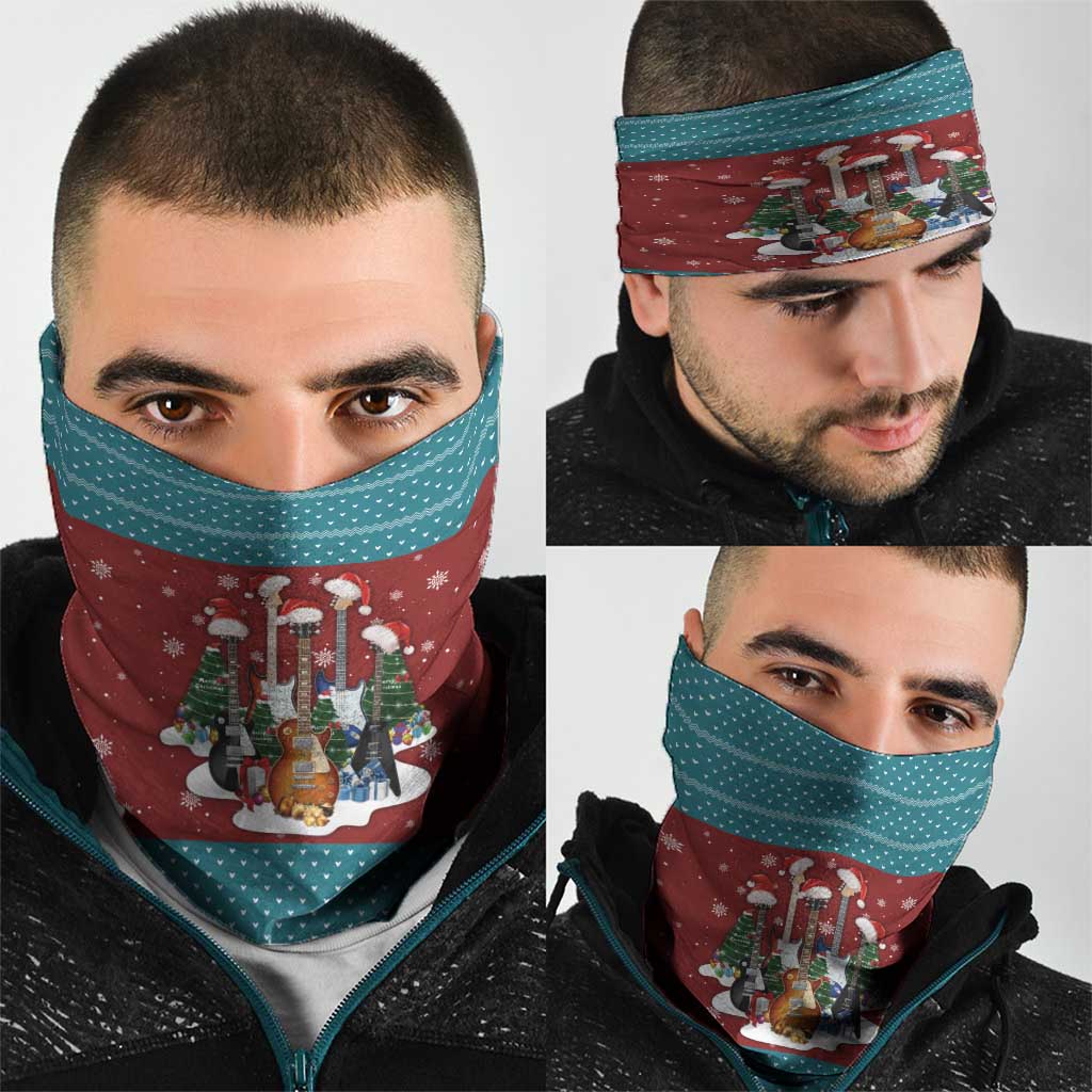 Christmas Guitar Neck Gaiter with Santa Hats Trees Snowflakes and Musical Pattern - Wonder Print Shop