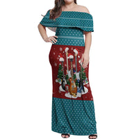 Christmas Guitar Off Shoulder Maxi Dress with Santa Hats Trees Snowflakes and Musical Pattern - Wonder Print Shop