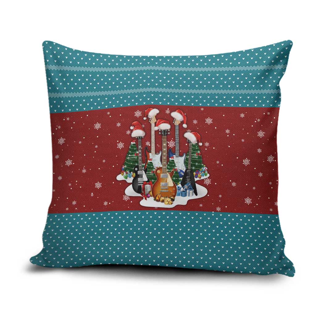 Christmas Guitar Pillow Cover with Santa Hats Trees Snowflakes and Musical Pattern - Wonder Print Shop
