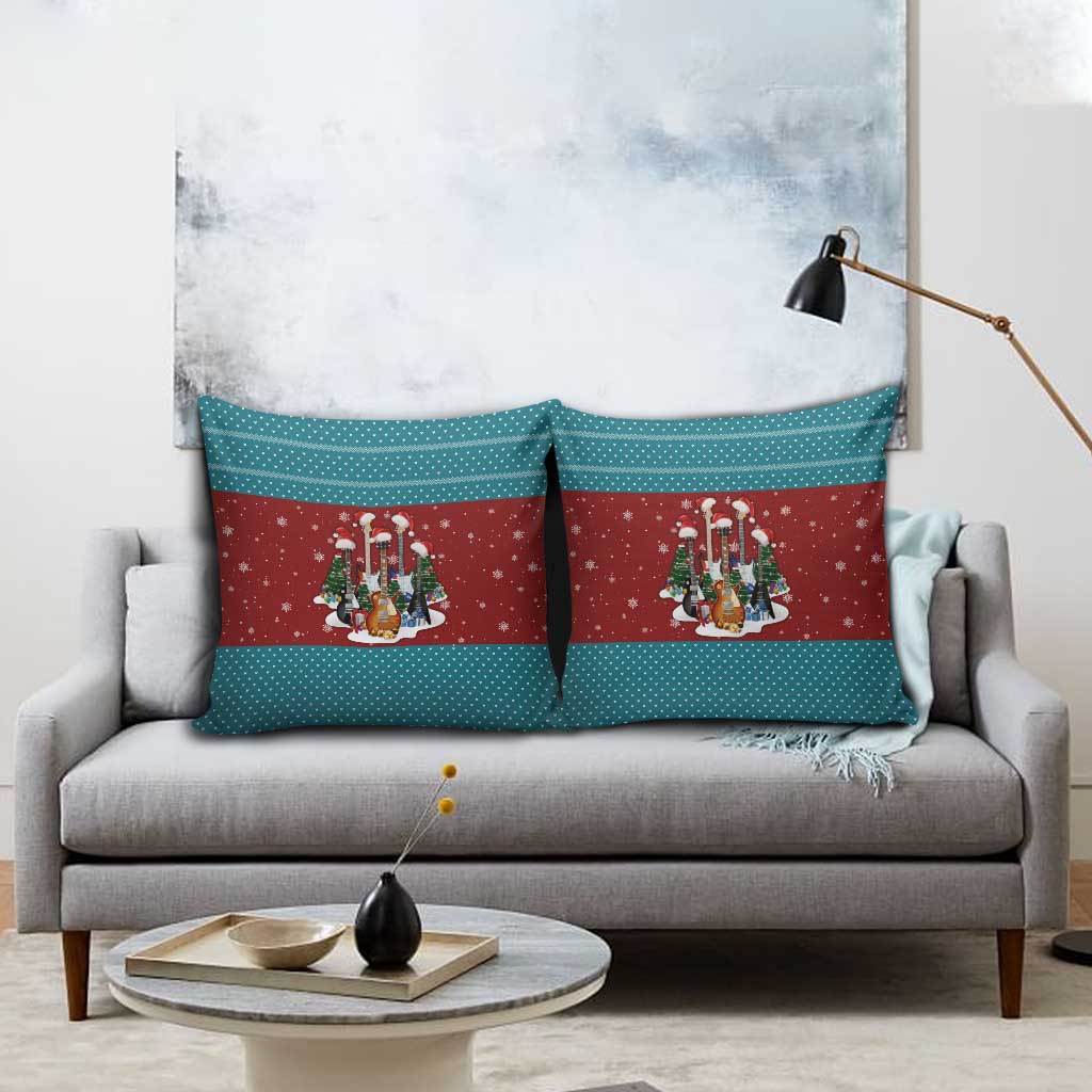 Christmas Guitar Pillow Cover with Santa Hats Trees Snowflakes and Musical Pattern - Wonder Print Shop