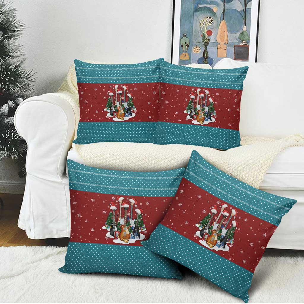 Christmas Guitar Pillow Cover with Santa Hats Trees Snowflakes and Musical Pattern - Wonder Print Shop