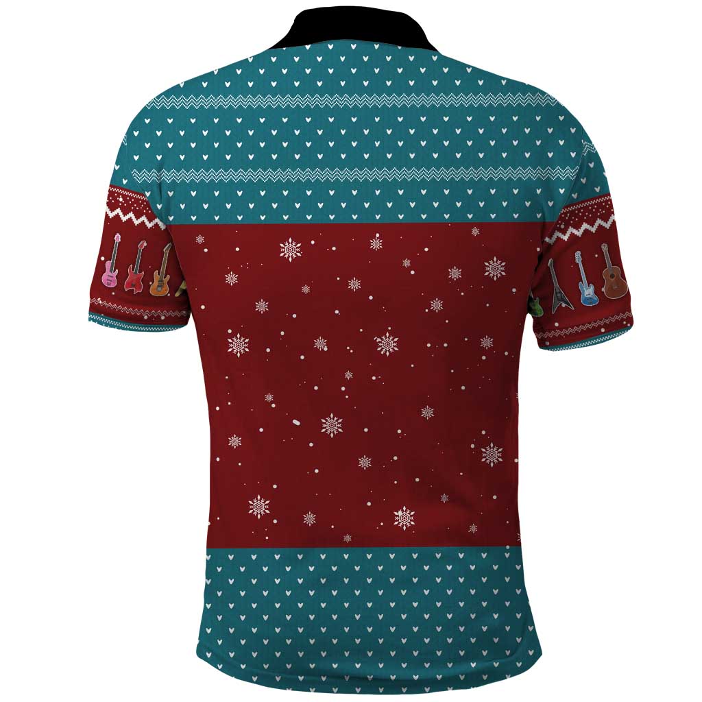 Christmas Guitar Polo Shirt with Santa Hats Trees Snowflakes and Musical Pattern - Wonder Print Shop