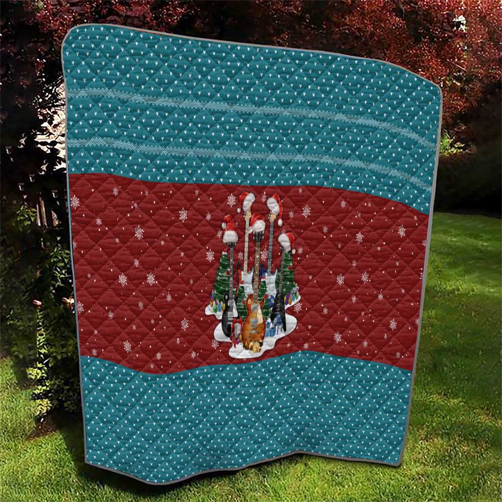 Christmas Guitar Quilt with Santa Hats Trees Snowflakes and Musical Pattern - Wonder Print Shop