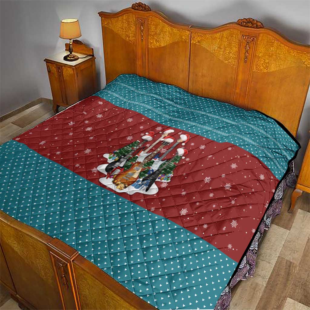 Christmas Guitar Quilt with Santa Hats Trees Snowflakes and Musical Pattern - Wonder Print Shop