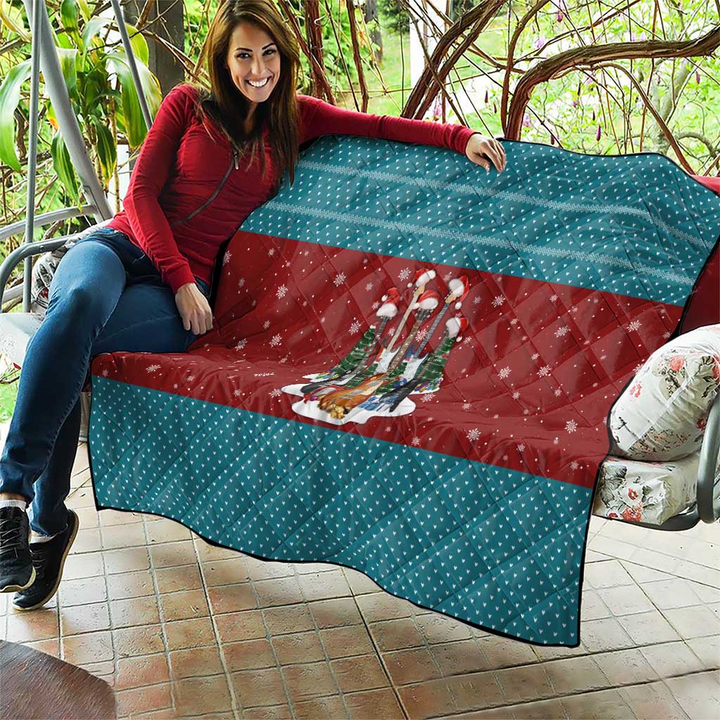 Christmas Guitar Quilt with Santa Hats Trees Snowflakes and Musical Pattern - Wonder Print Shop