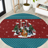 Christmas Guitar Round Carpet with Santa Hats Trees Snowflakes and Musical Pattern - Wonder Print Shop