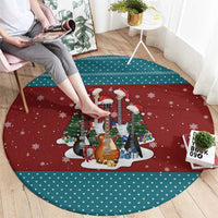 Christmas Guitar Round Carpet with Santa Hats Trees Snowflakes and Musical Pattern - Wonder Print Shop