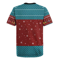Christmas Guitar Rugby Jersey with Santa Hats Trees Snowflakes and Musical Pattern - Wonder Print Shop