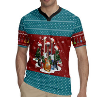 Christmas Guitar Rugby Jersey with Santa Hats Trees Snowflakes and Musical Pattern - Wonder Print Shop