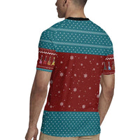 Christmas Guitar Rugby Jersey with Santa Hats Trees Snowflakes and Musical Pattern - Wonder Print Shop