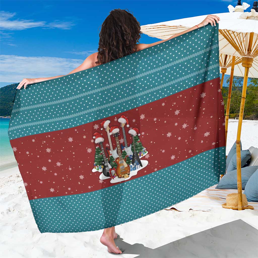 Christmas Guitar Sarong with Santa Hats Trees Snowflakes and Musical Pattern - Wonder Print Shop
