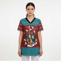 Christmas Guitar Scrub Top with Santa Hats Trees Snowflakes and Musical Pattern - Wonder Print Shop