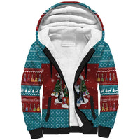 Christmas Guitar Sherpa Hoodie with Santa Hats Trees Snowflakes and Musical Pattern - Wonder Print Shop