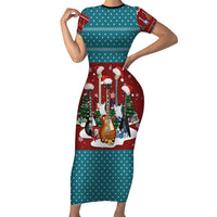 Christmas Guitar Short Sleeve Bodycon Dress with Santa Hats Trees Snowflakes and Musical Pattern - Wonder Print Shop